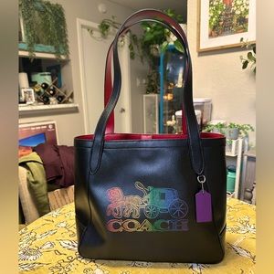 Coach Tote 27 Horse Carriage Womens Large Black Leather Ombre Shoulder Bag